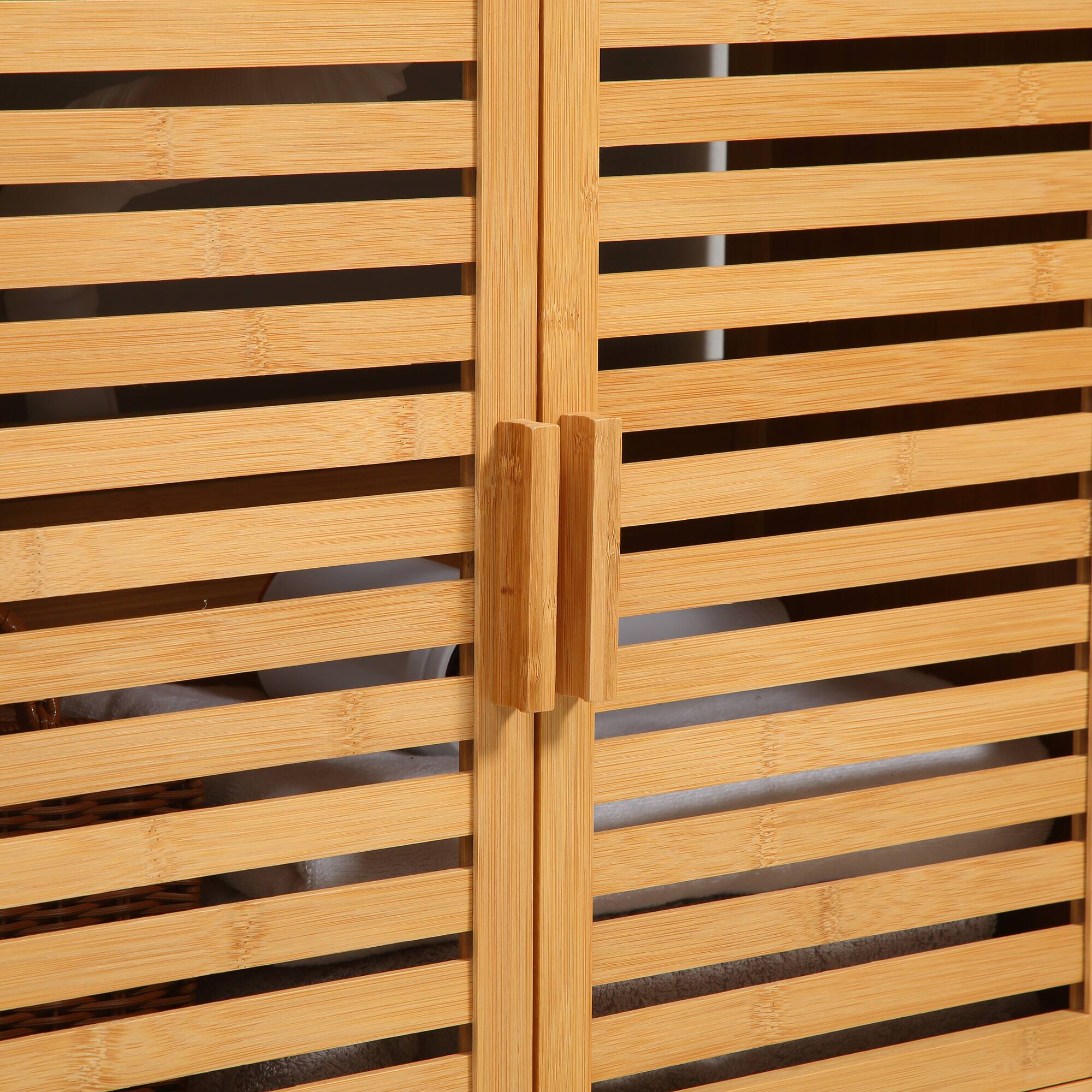 Alt View 4. Homcom - Bamboo Under Sink Cabinet with 2 Slatted Doors, Freestanding Bathroom Sink Cabinet, Bathroom Vanity Cabinet - Natural Wood.