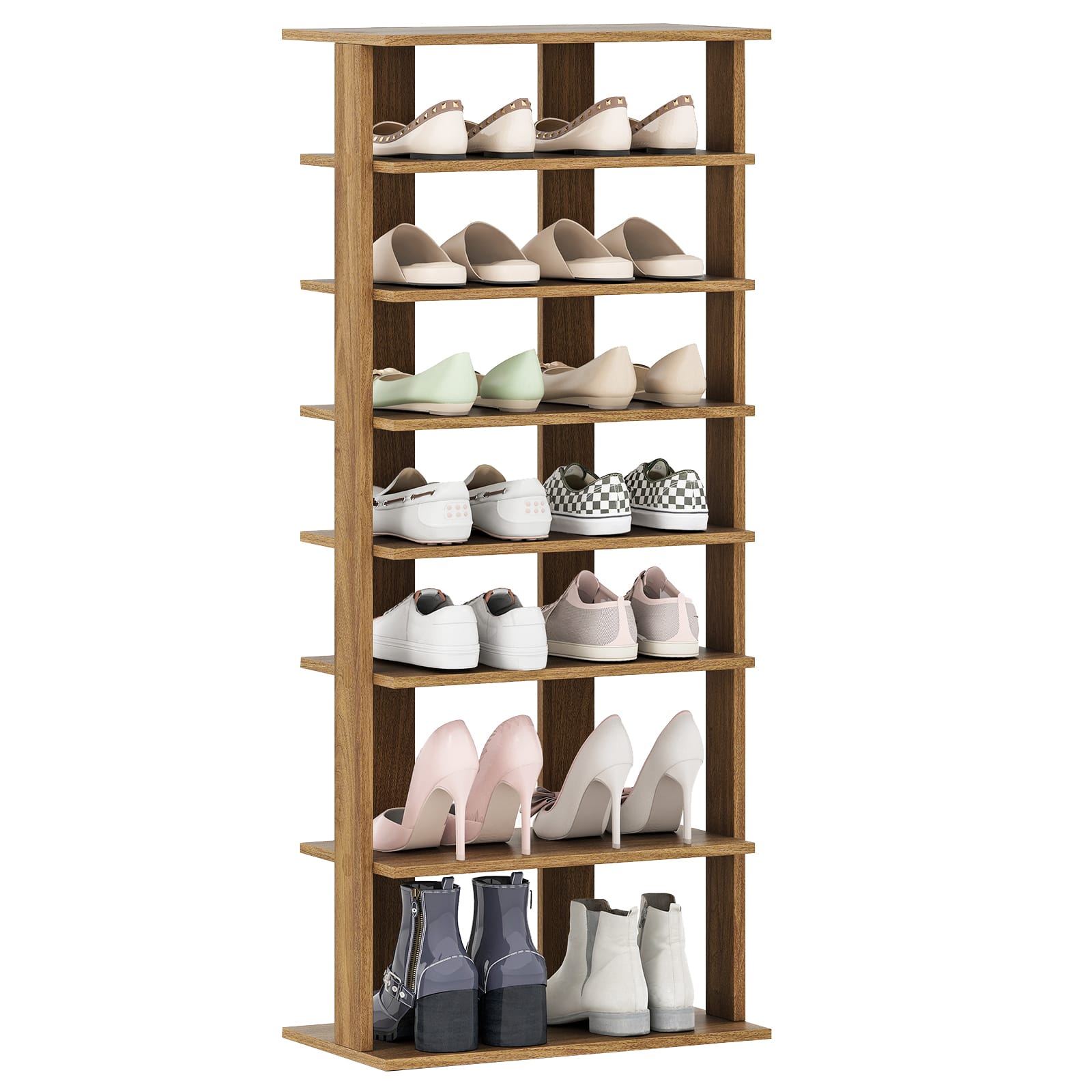 Gymax - 7-Tier Double Rows Shoe Rack Vertical Wooden Shoe Storage Organizer Patented - Yellow