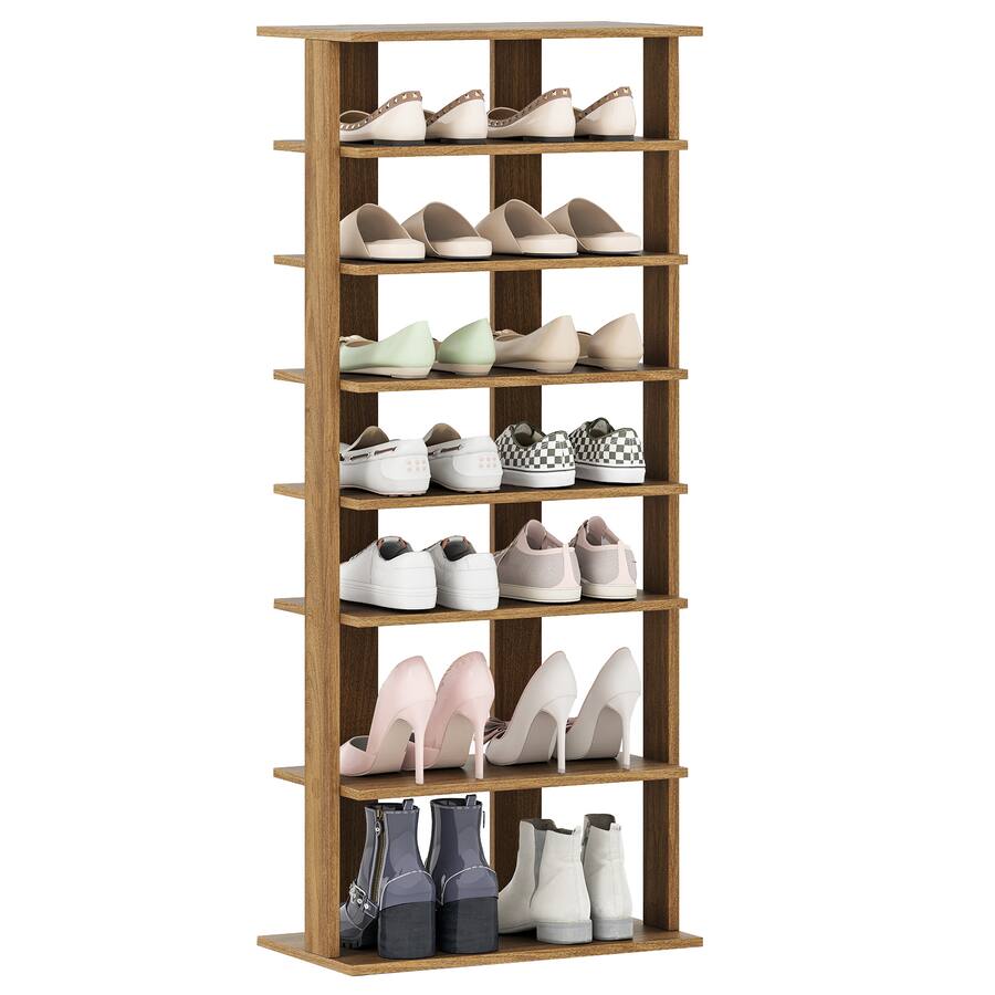 Gymax 7 Tier Double Rows Shoe Rack Vertical Wooden Shoe Storage ...