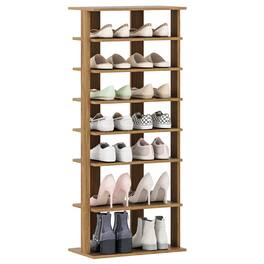 Gymax - 7-Tier Double Rows Shoe Rack Vertical Wooden Shoe Storage Organizer Patented - Yellow