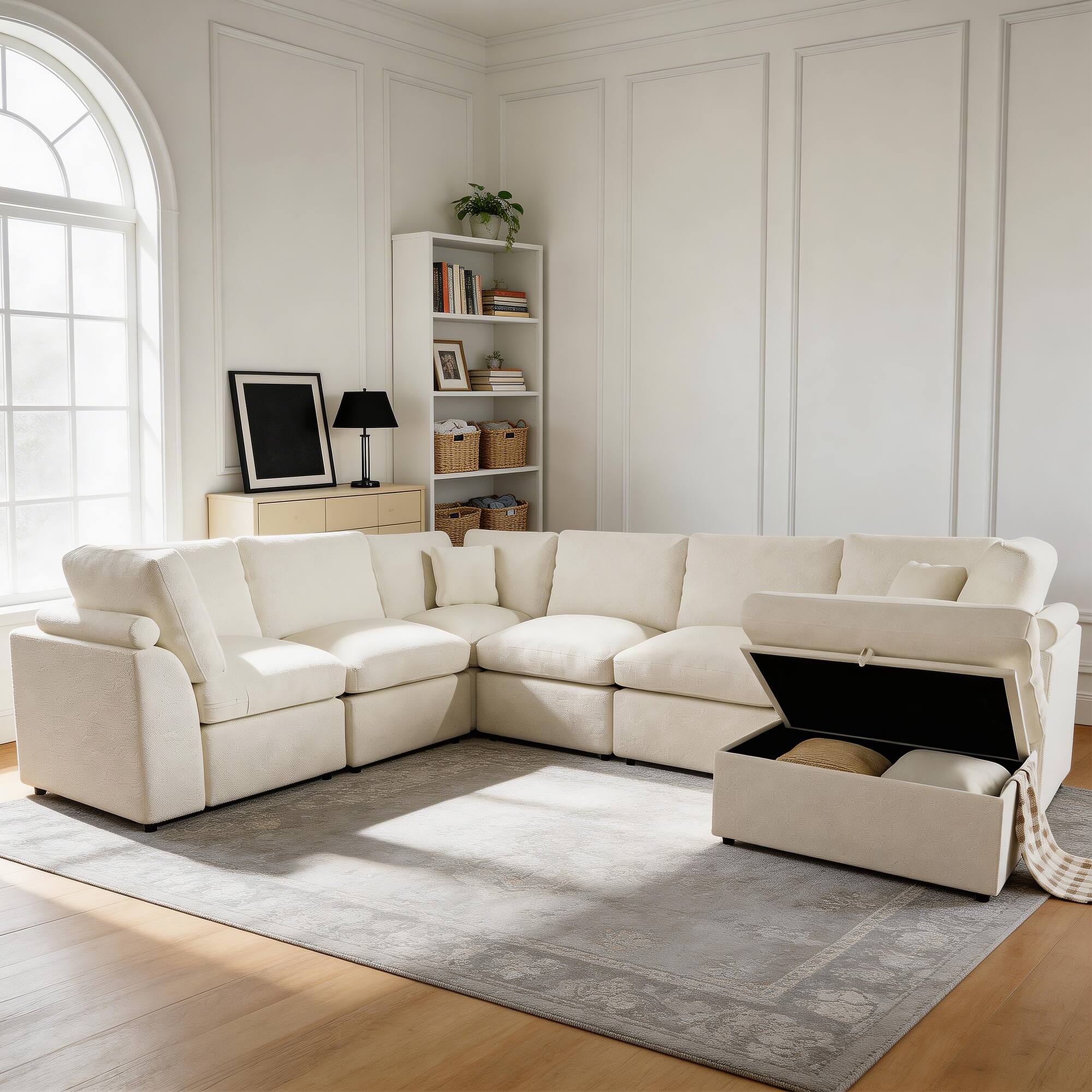 Alt View 6. KERDOM - 6-7 Seater Oversized Sectional Sofa for Big Family, Fabric Modular U Shaped Sofa Cloud Corner Couch with Storage Ottoman - Beige.