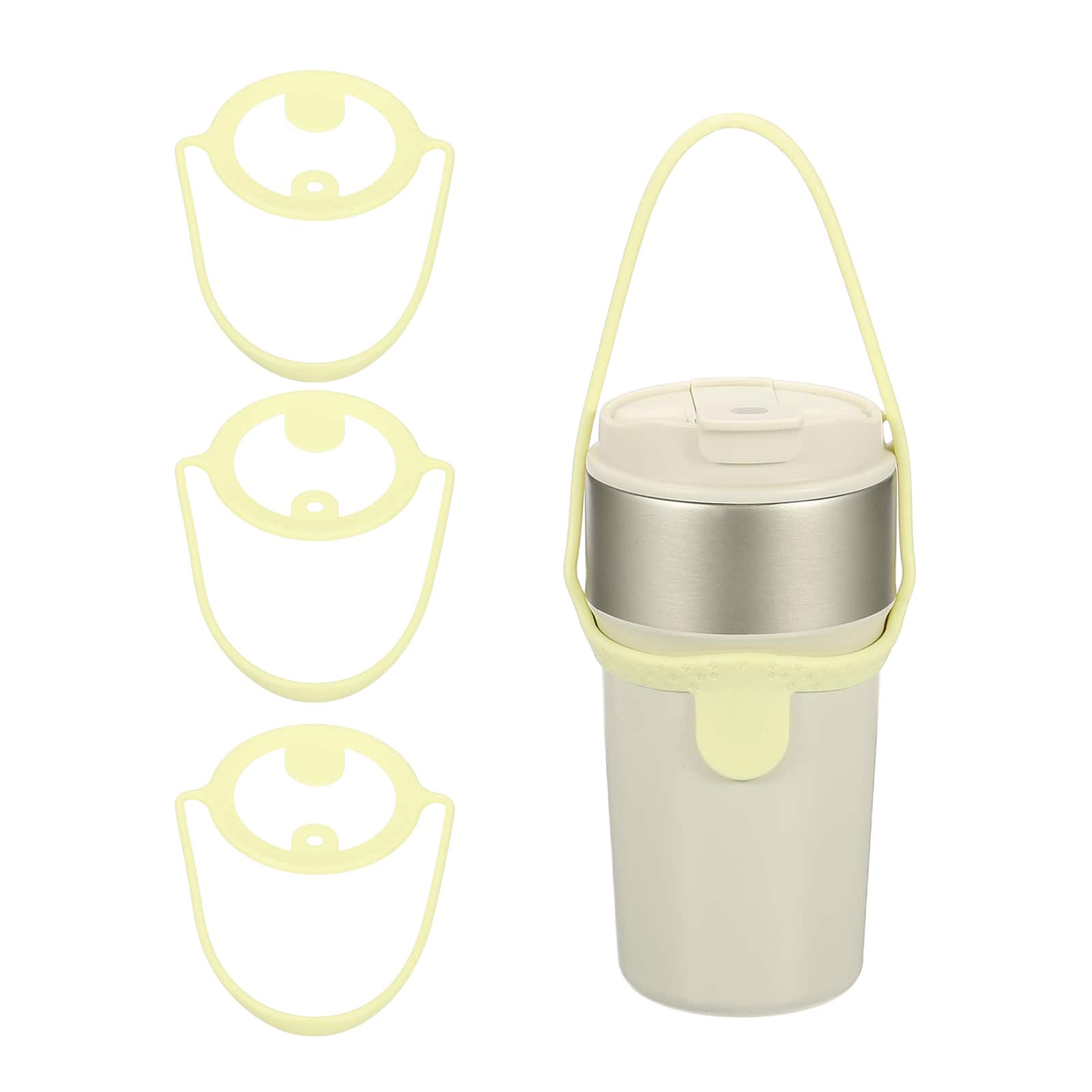 Unique Bargains - 3pcs Silicone Coffee Cup Carrier with Straw Ring Reusable Drink Holder for Travel & Takeout - Yellow price history on PriceWatchPro