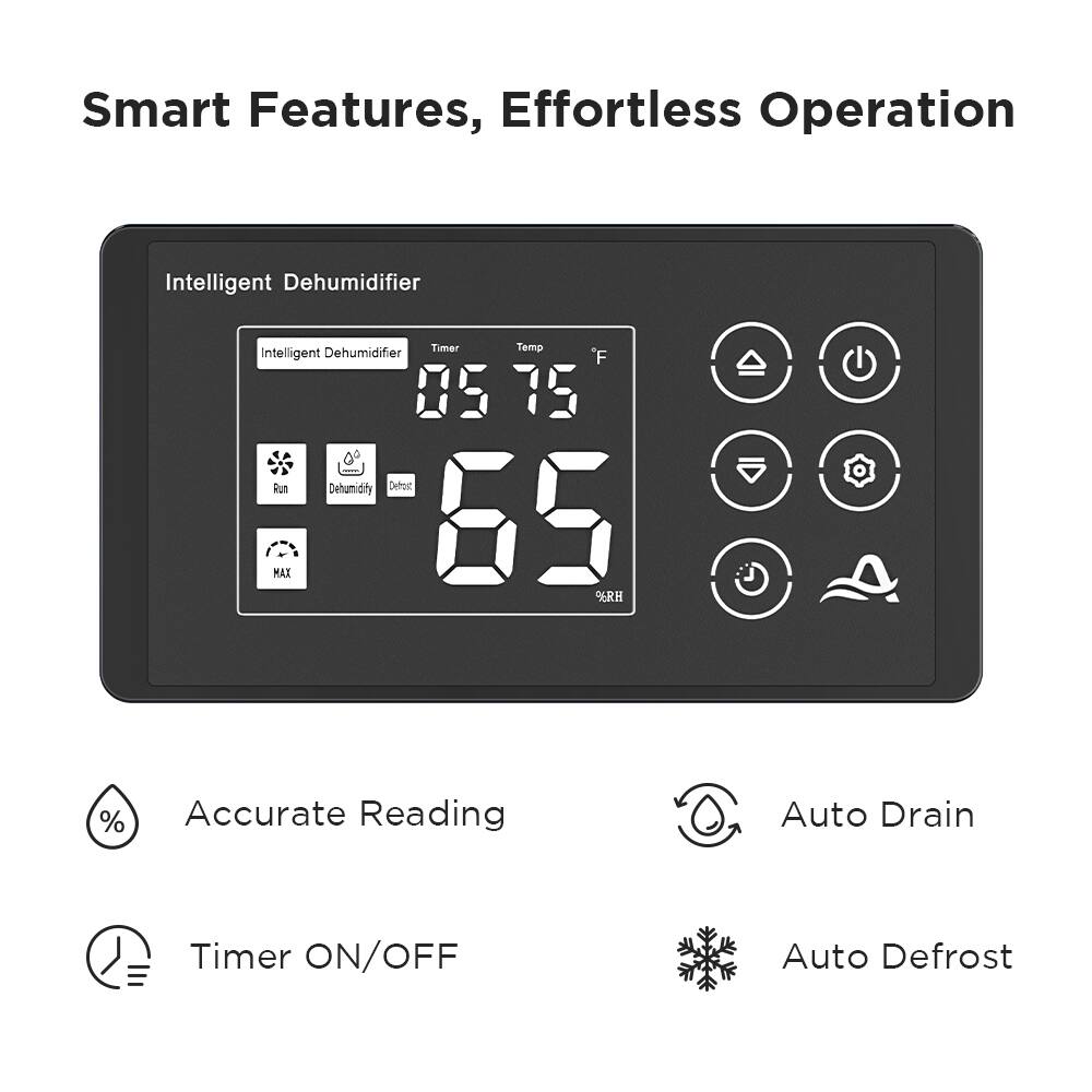 Smart Features, Effortless Operation

Intelligent Dehumidifier

- Accurate Reading
- Timer ON/OFF
- Auto Drain
- Auto Defrost