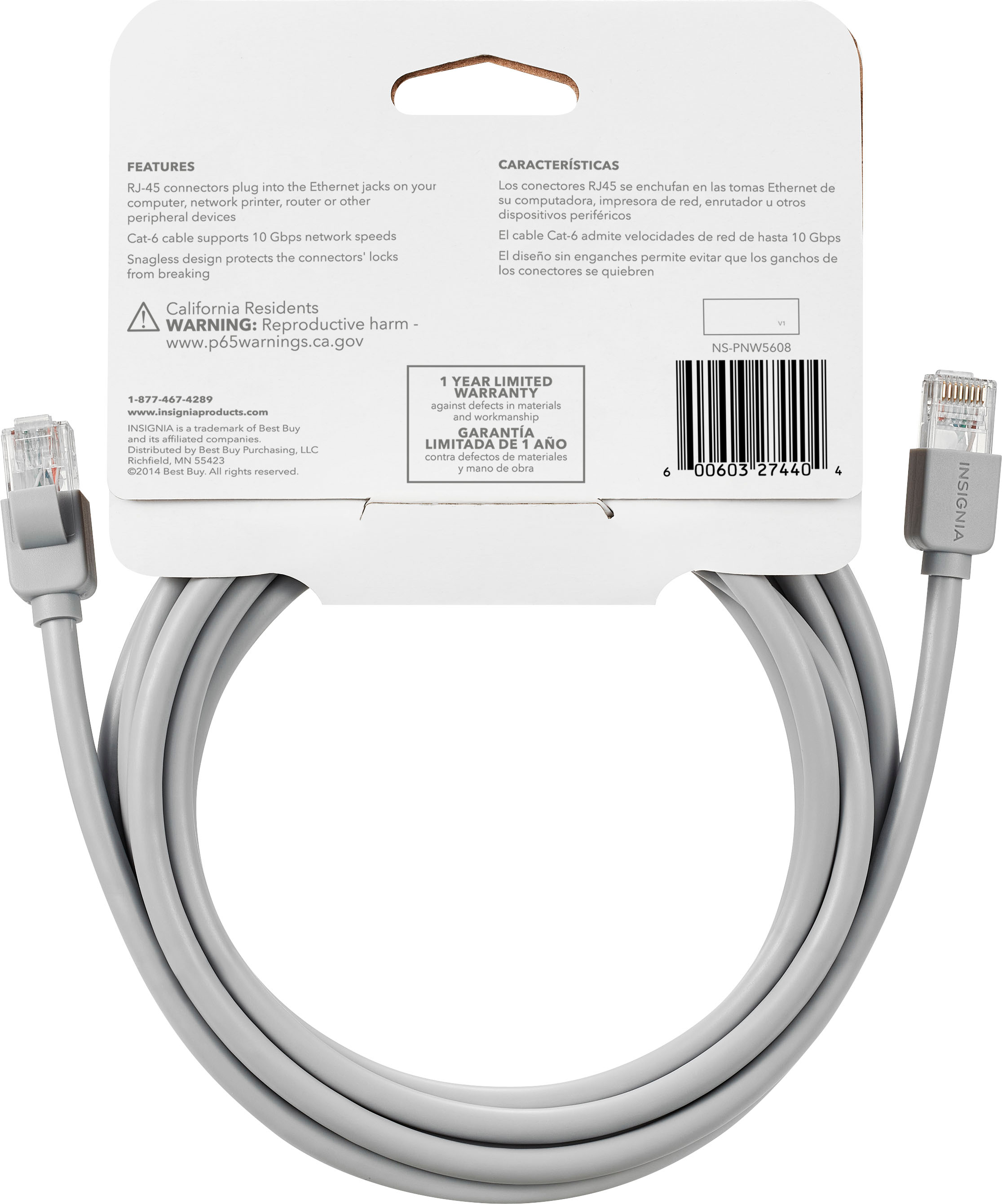 Insignia - 8' Cat-6 Ethernet Cable - Gray