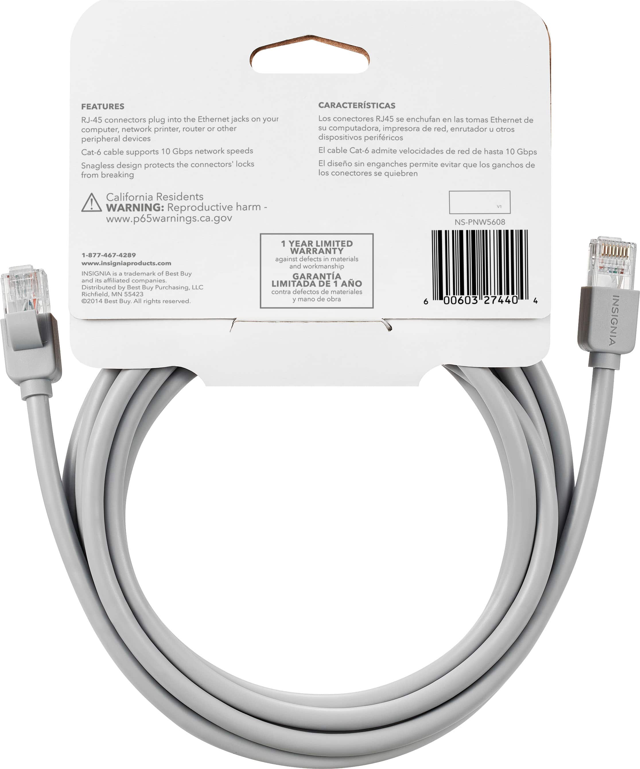 Alt View 11. Insignia™ - 8 foot Cat-6 Ethernet Cable - Gray.