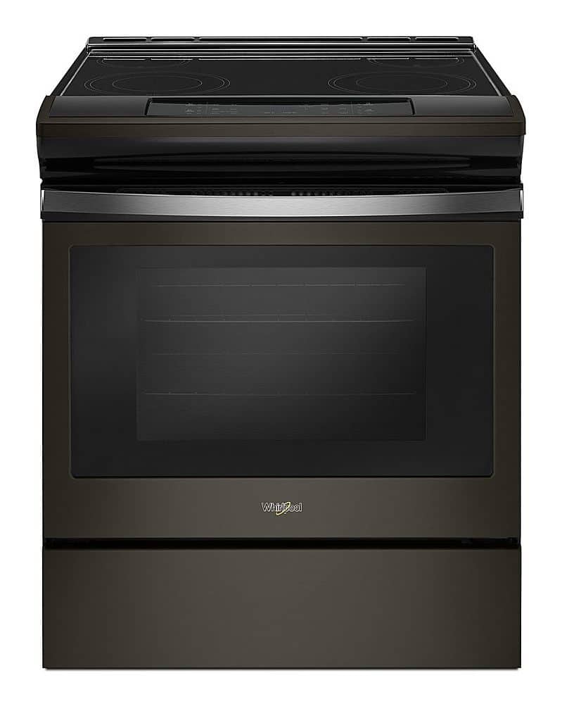 Front. Whirlpool - 4.8 Cu. Ft. Self-Cleaning Slide-In Electric Range - Black Stainless Steel.