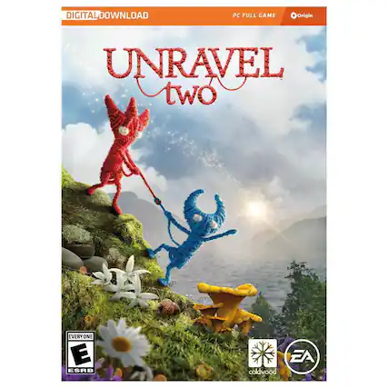 Unravel Two is a digital download PC full game available on Origin. The game features two yarn characters, Yarny and another character, who are on a journey together. The game has an ESRB rating of E, making it suitable for everyone. The game is developed by Coldwood Interactive. - E (Everyone)