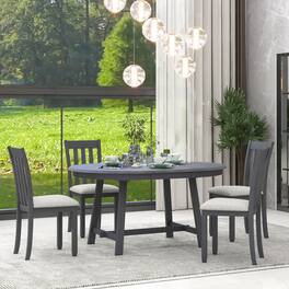 TinyHomie - 5-Piece Wood Dining Table Set Round Extendable Dining Table with 4 Dining Chairs Dining Room Table Set for 4 person - Gray
