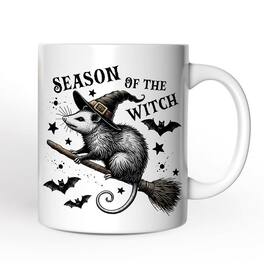 OrnamentallyYou - Funny Opossum Witch with Broom Mug, Vintage Halloween Gift - White