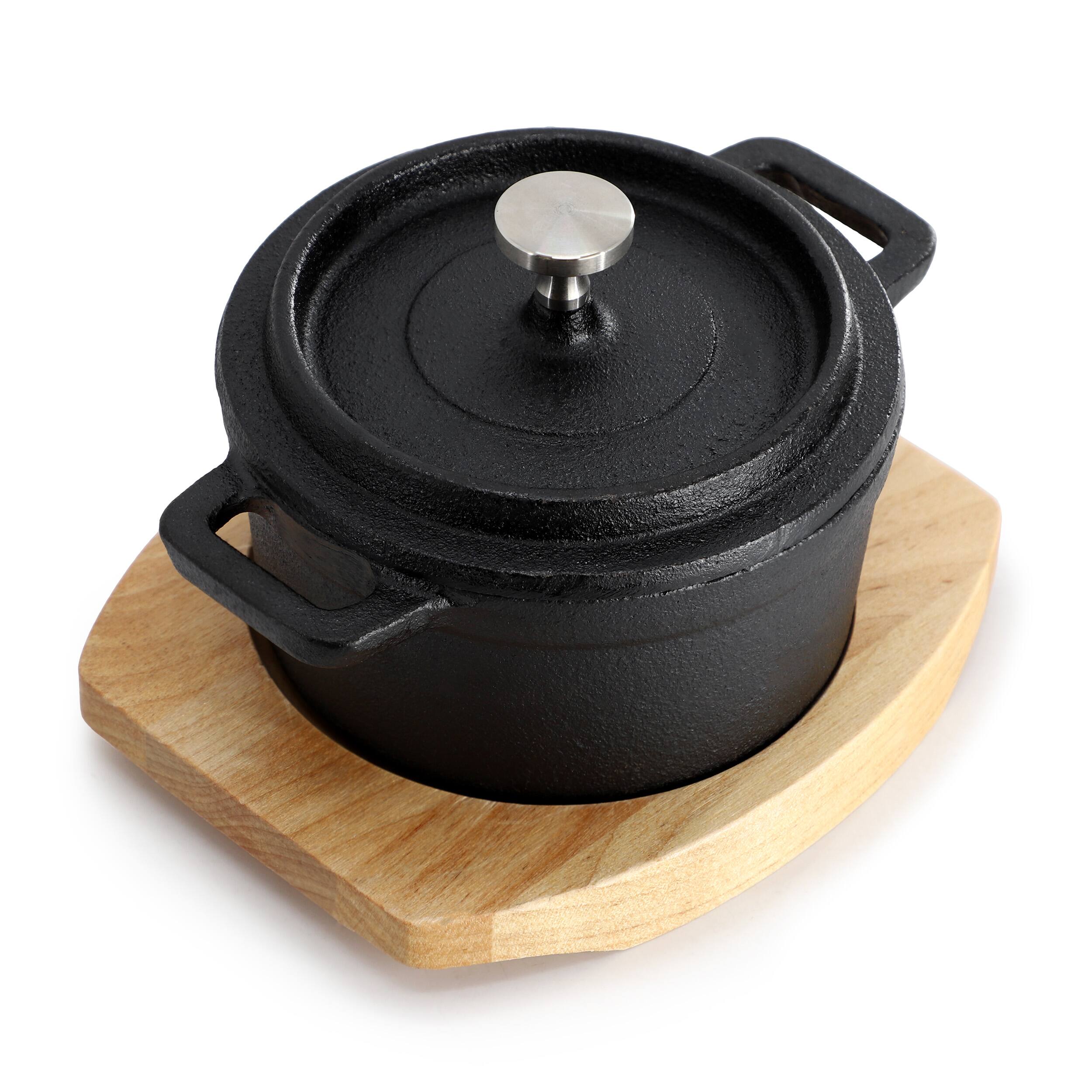 Alt View 1. MegaChef - MegaChef Cast Iron 8 Ounce Mini Dutch Oven with Wood Tray - Black.