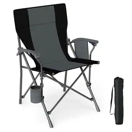 Front. Boyel Living - Gray Folding Camping Chair 35.0-in L x 25.0-in W x 23.5-in H with Cup Holders - Gray.