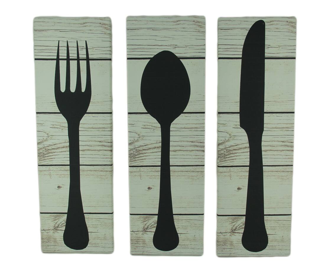 Front. Timeless By Design - Farmhouse Flatware 3 Piece Canvas Wall Print Set - Black.