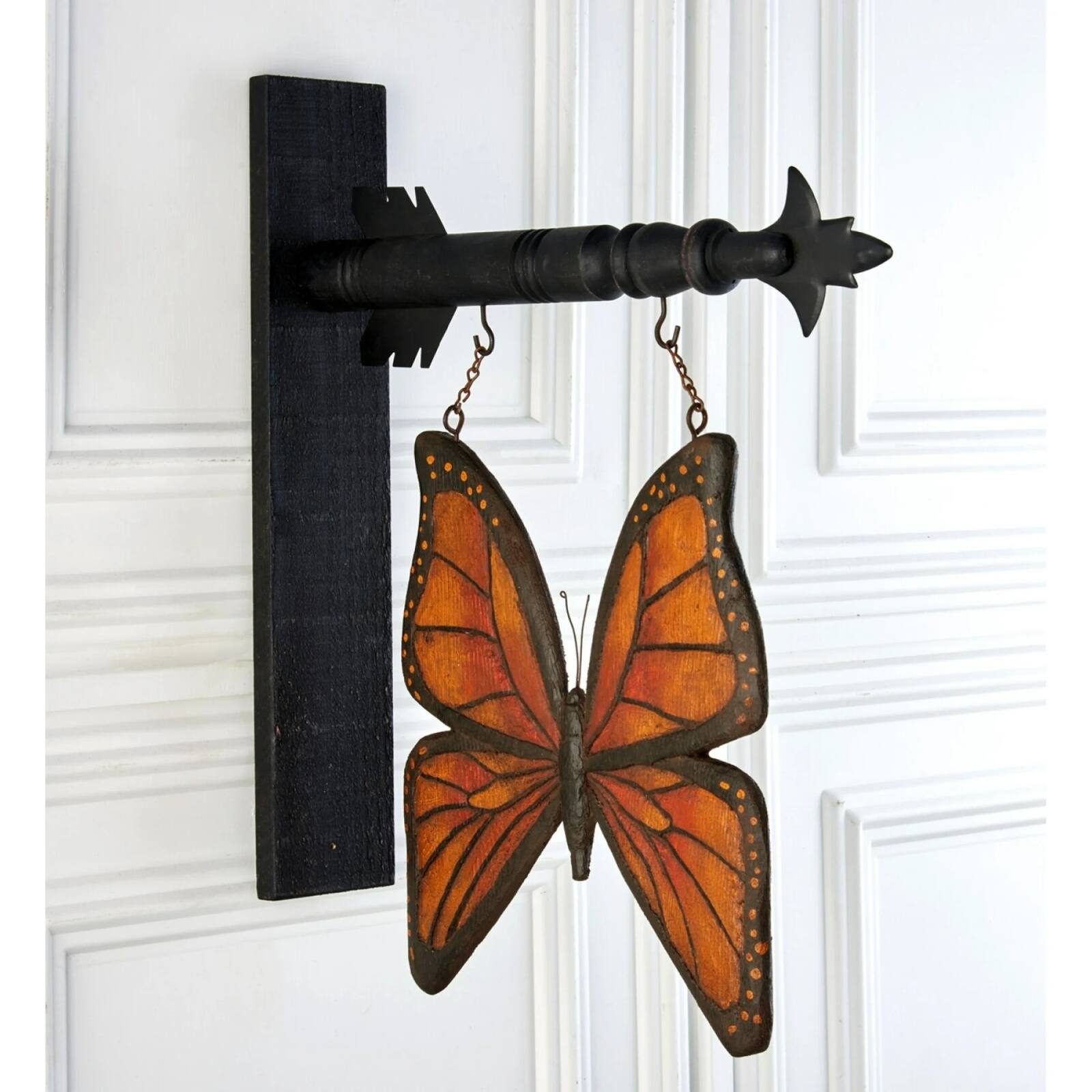 Left. K&K Interiors - K&K Interiors Orange and Black Resin Butterfly Arrow Replacement Sign 12 inch - Arrow Sold Separately - Multicolor.