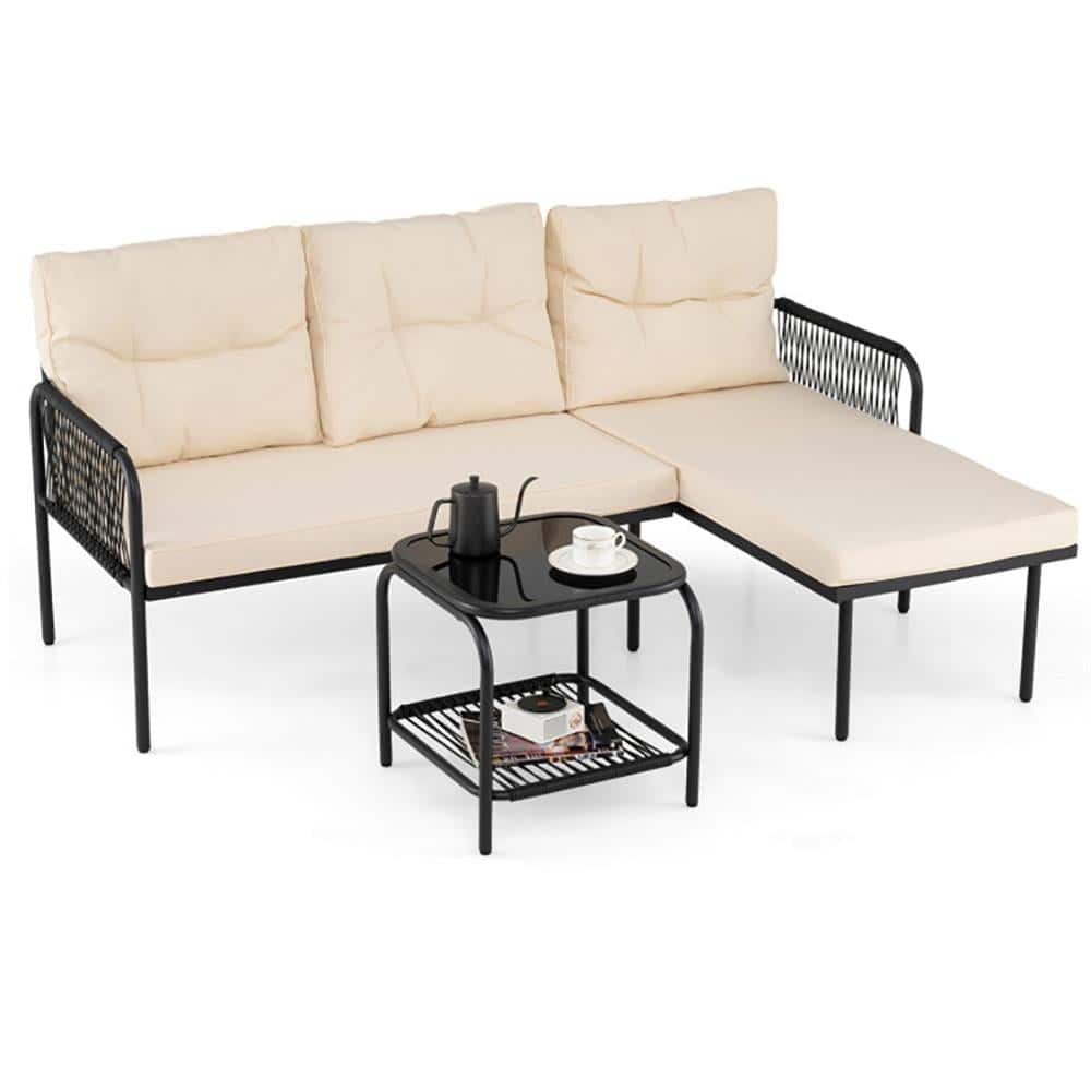 Kadyn - Patio Furniture Sets,Outdoor & Patio Furniture Sets,3-Piece L Shaped Patio Furniture Set PE Rattan Sectional Sofas - Beige