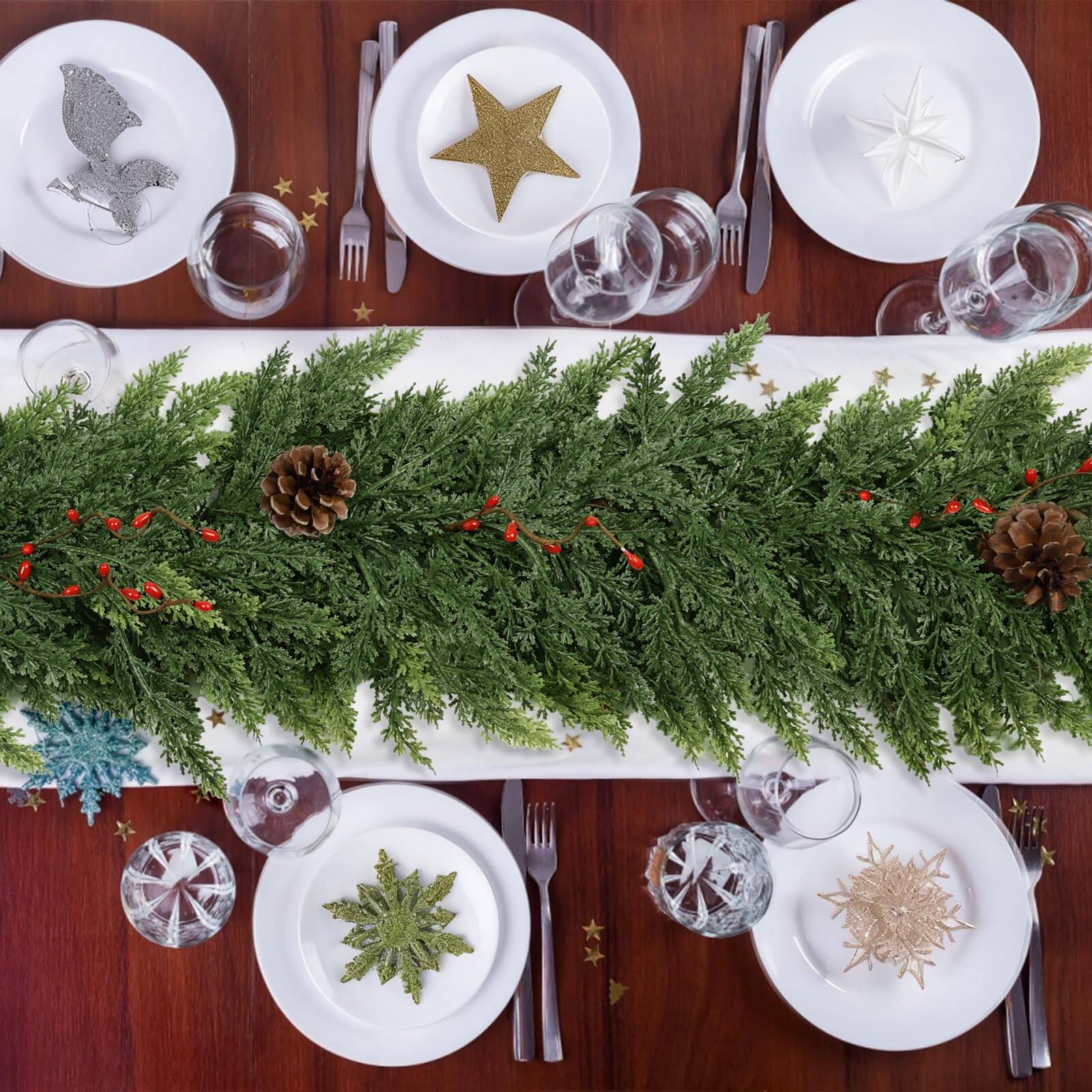 Alt View 7. Refined Abode Design - Realistic Christmas Garland Mantle Real Touch Thicklush Artificial Cedar Garlands Pine Conesred Berries - MULTI.