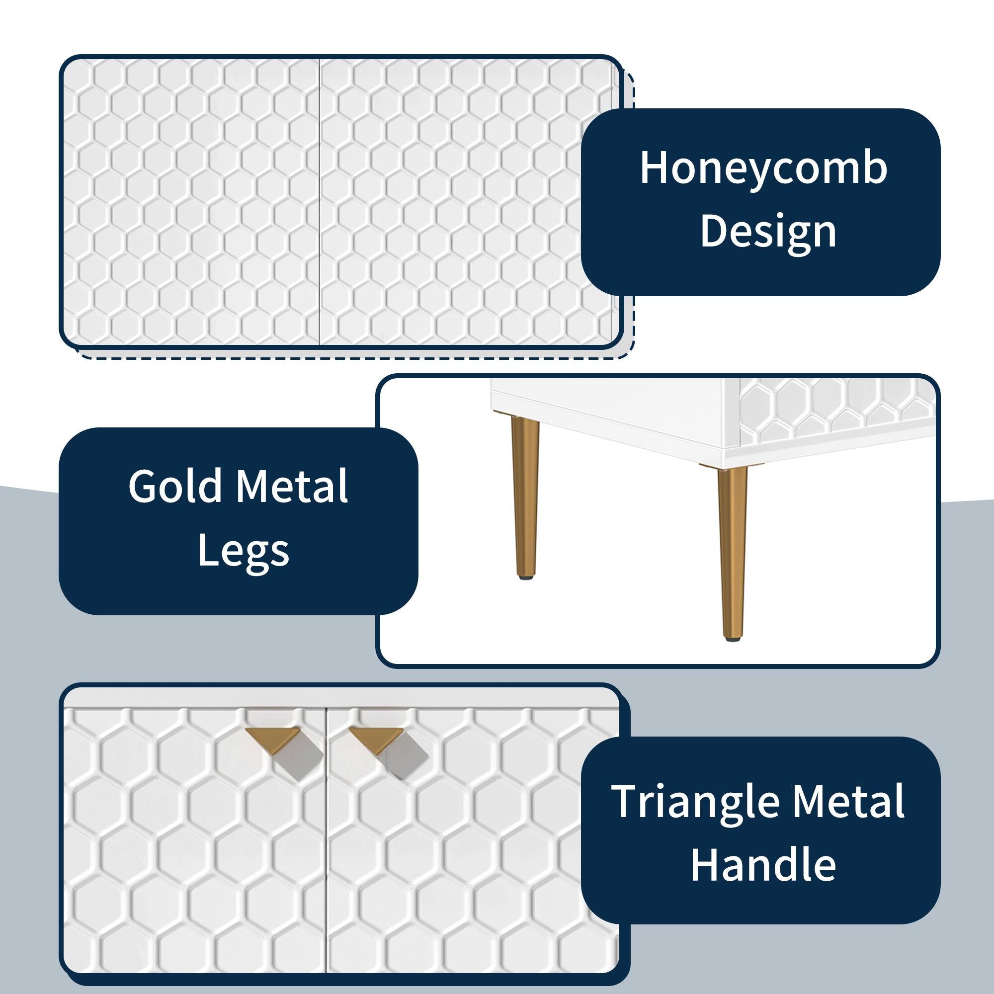 Honeycomb Design, Gold Metal Legs, Triangle Metal Handle