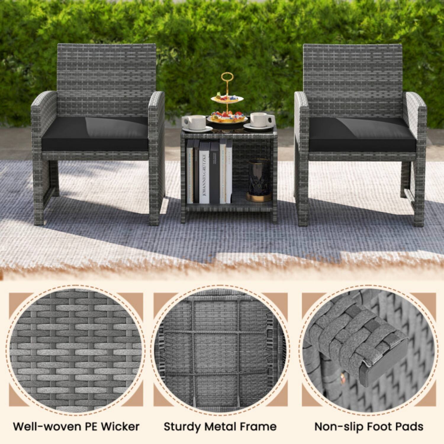- Well-woven PE Wicker
- Sturdy Metal Frame
- Non-slip Foot Pads