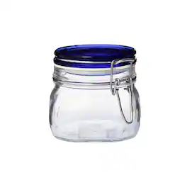Bormioli Rocco - Fido Glass Jar with Airtight Seal, Blue Lid, 17.5 oz - Clear