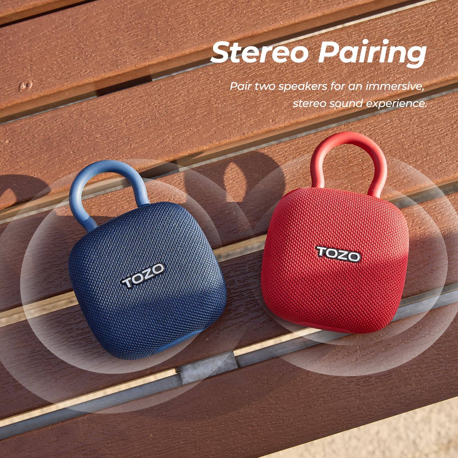 Stereo Pairing  
Pair two speakers for an immersive, stereo sound experience.  
TOZO  
TOZO