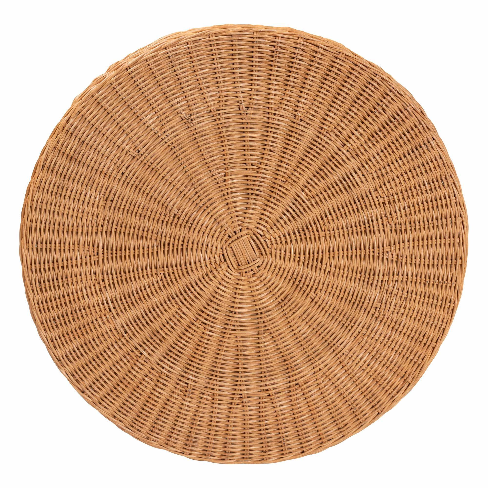 Alt View 4. bali & pari - Dayo Scalloped Natural Rattan Console Table with Drawer - Handwoven Wicker with Flared Skirt, Round - Light Honey.