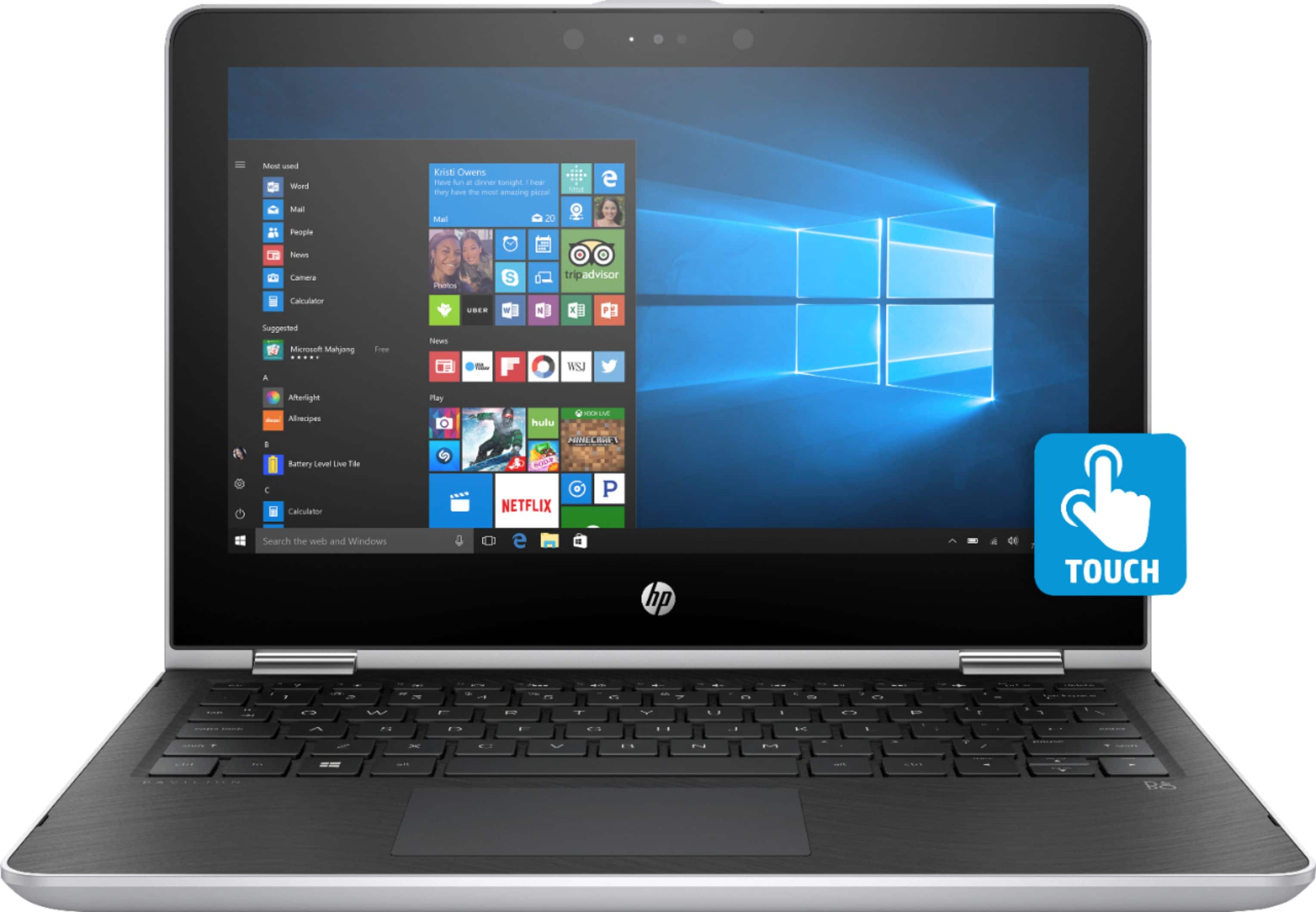 Front. HP - Pavilion x360 2-in-1 11.6" Touch-Screen Laptop - Intel Pentium - 4GB Memory - 500GB Hard Drive - HP Finish In Natural Silver.