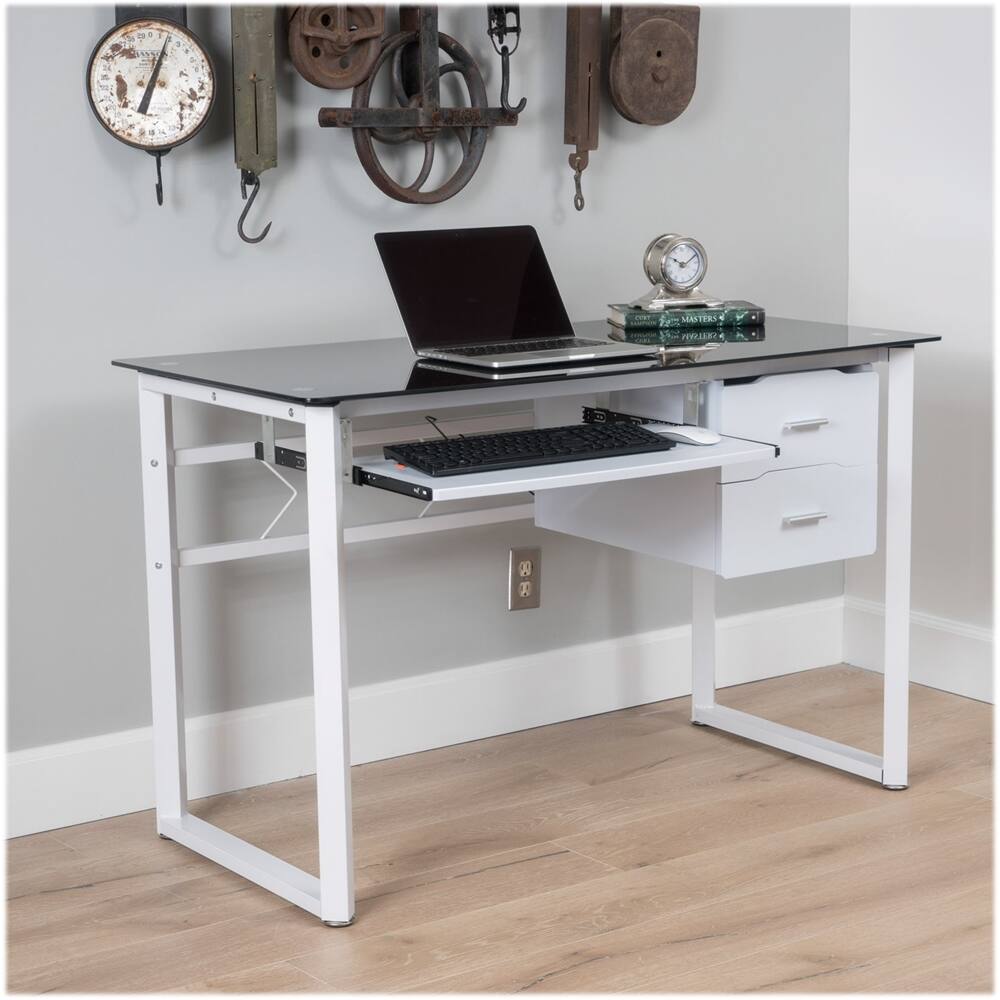 Left View: Noble House - Maxwell Glass Computer Desk - White