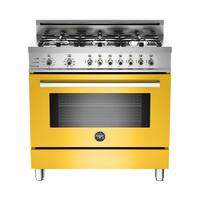 Bertazzoni - 4 Cu. Ft. Self-Cleaning Freestanding Dual Fuel Convection Range - Yellow - Front_Zoom