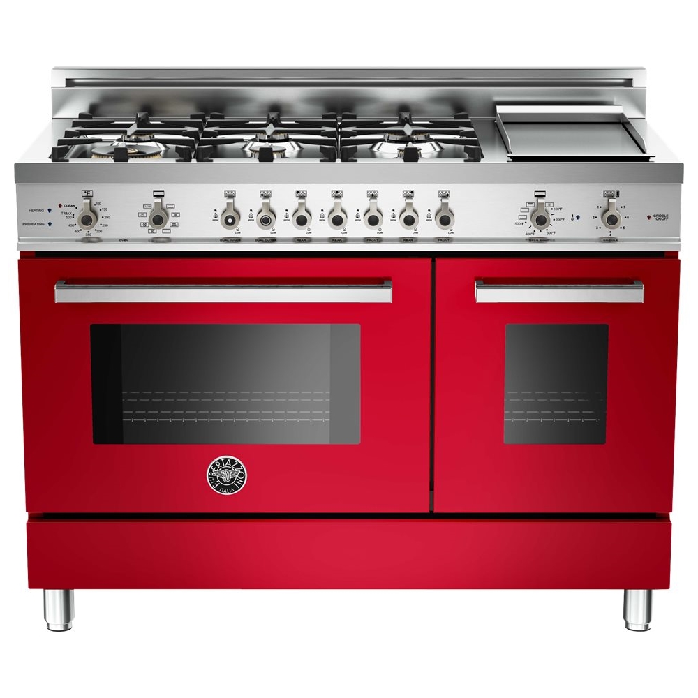 Bertazzoni – Self-Cleaning Freestanding Double Oven Dual Fuel Convection Range – Red