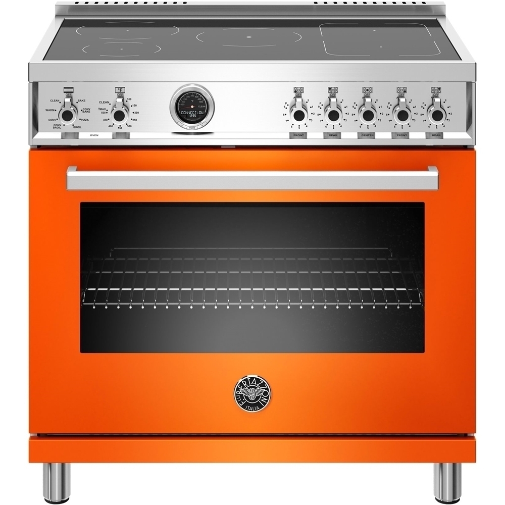 PRO365ICFEPART by Bertazzoni - 36 inch Induction Range, 5 Heating Zones and  Cast Iron Griddle, Electric Self-Clean Oven Arancio