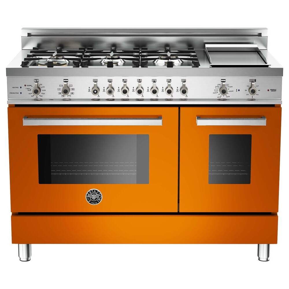 Bertazzoni - Self-Cleaning Freestanding Double Oven Dual Fuel Convection Range - Orange - Front_Zoom