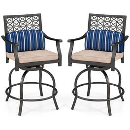 Costway - Set of 2 Patio Swivel Bar Stool Chairs Cushioned Pillow Armrest Rocking - Black