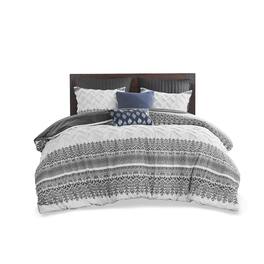 Gracie Mills - Robbins Chenille Tufted 3-Piece Cotton Duvet Cover Set - Gray