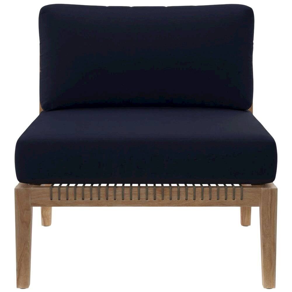 Back. Outdoor Escape - Teak Wood Outdoor Lounge Chair With Cushions And Armless Design - Brown.