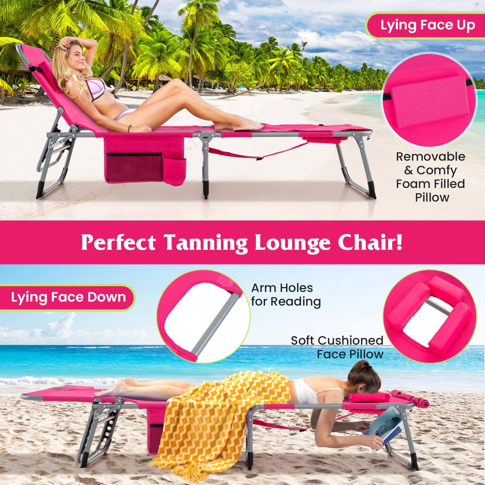 Lying Face Up Removable & Comfy Foam Filled Pillow Perfect Tanning Lounge Chair! Lying Face Down Arm Holes for Reading Soft Cushioned Face Pillow