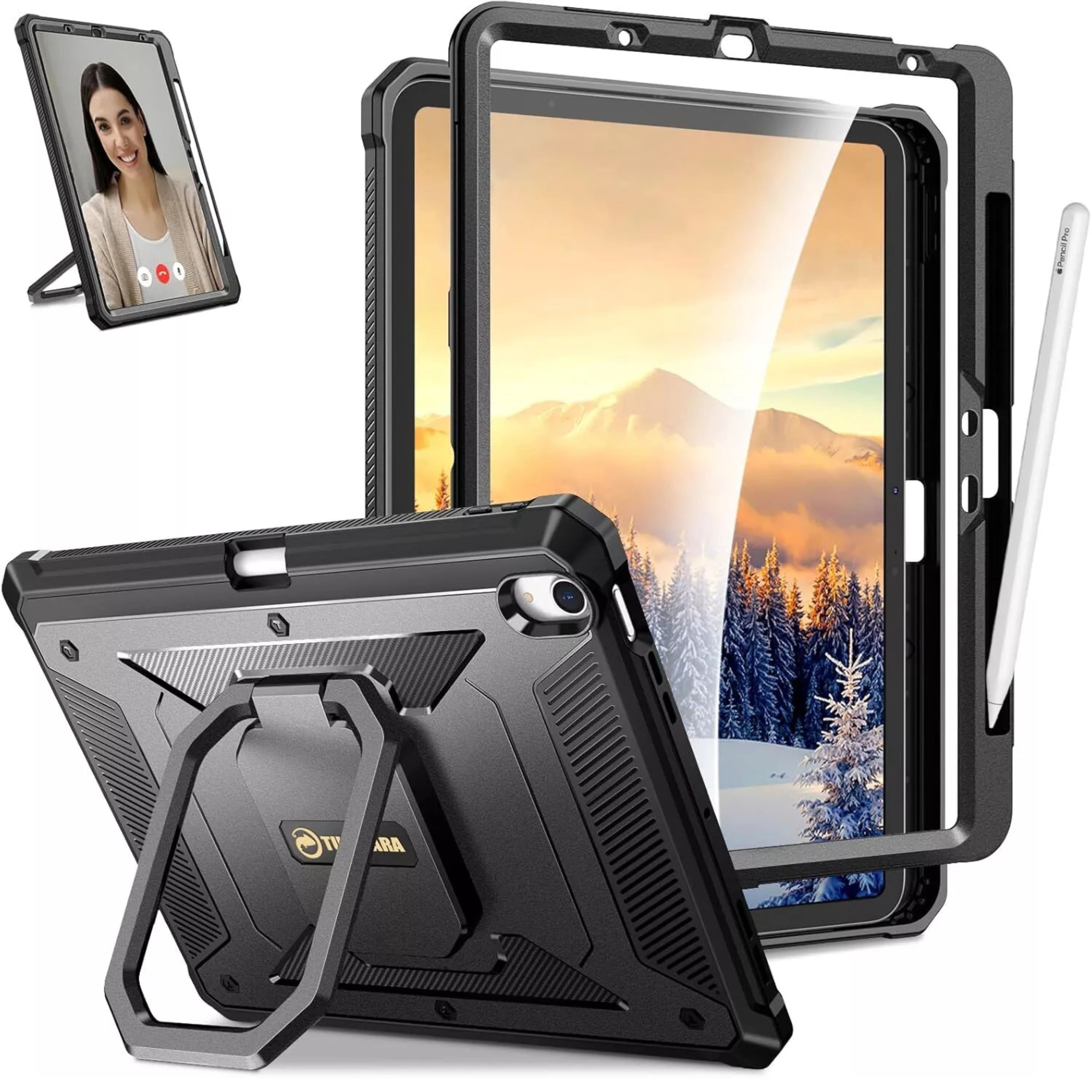 Kitcheniva - 360 Degree Rotating Shockproof Case For iPad Air 11 Inch M3 2025 And M2 2024 - Black