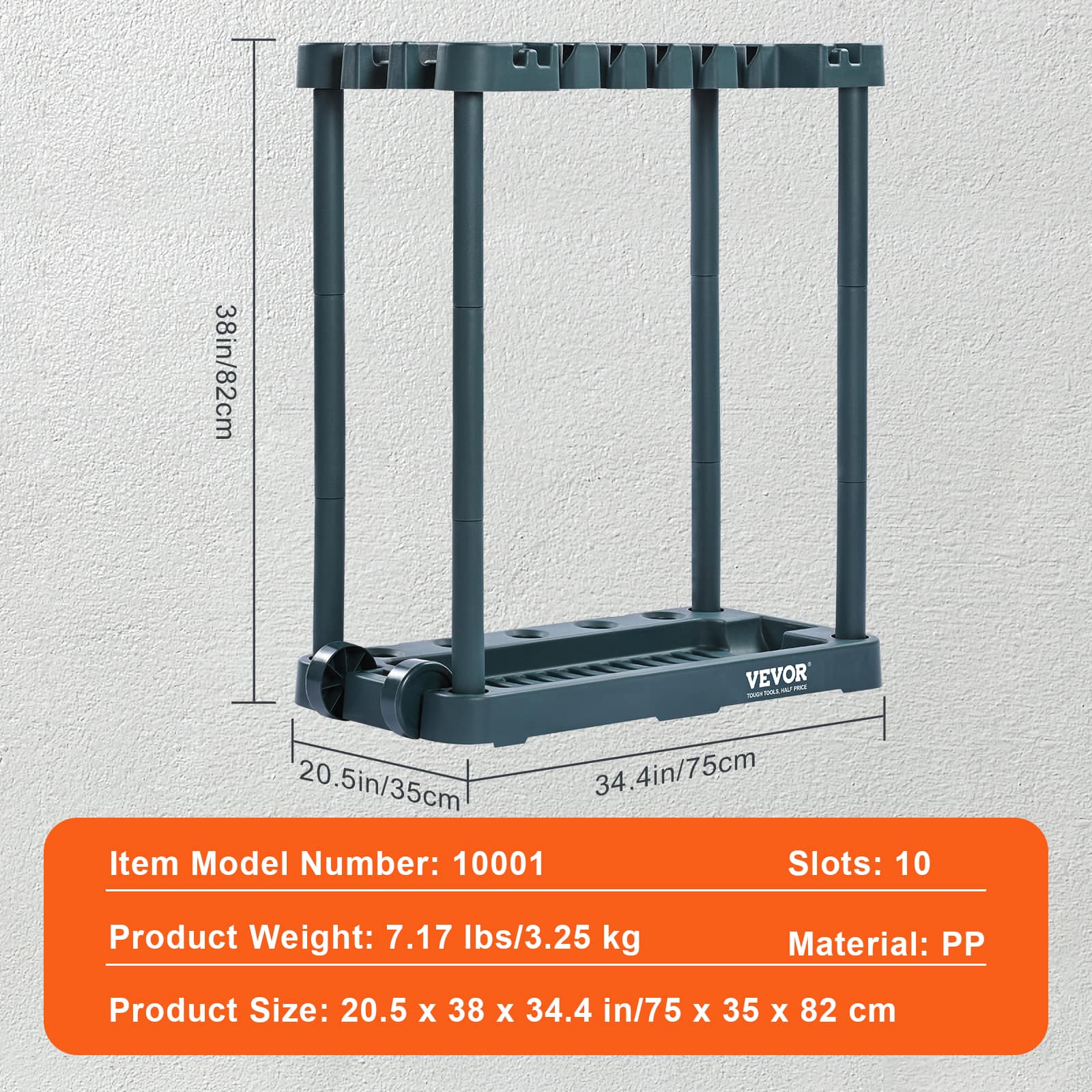VEVOR Garden Tool Organizer, 10 Slots, Yard Tool Tower Rack for