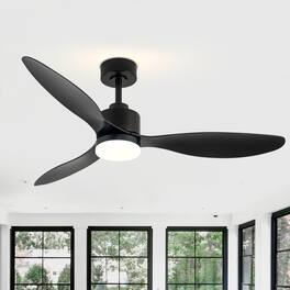 Breezary - 52" Indoor Ceiling Fan, 3 ABS Blades, 6-Speed DC Motor, Remote Control, Memory/Timer, 3-Color LED Light, 5"/10" Downrods - Matte Black