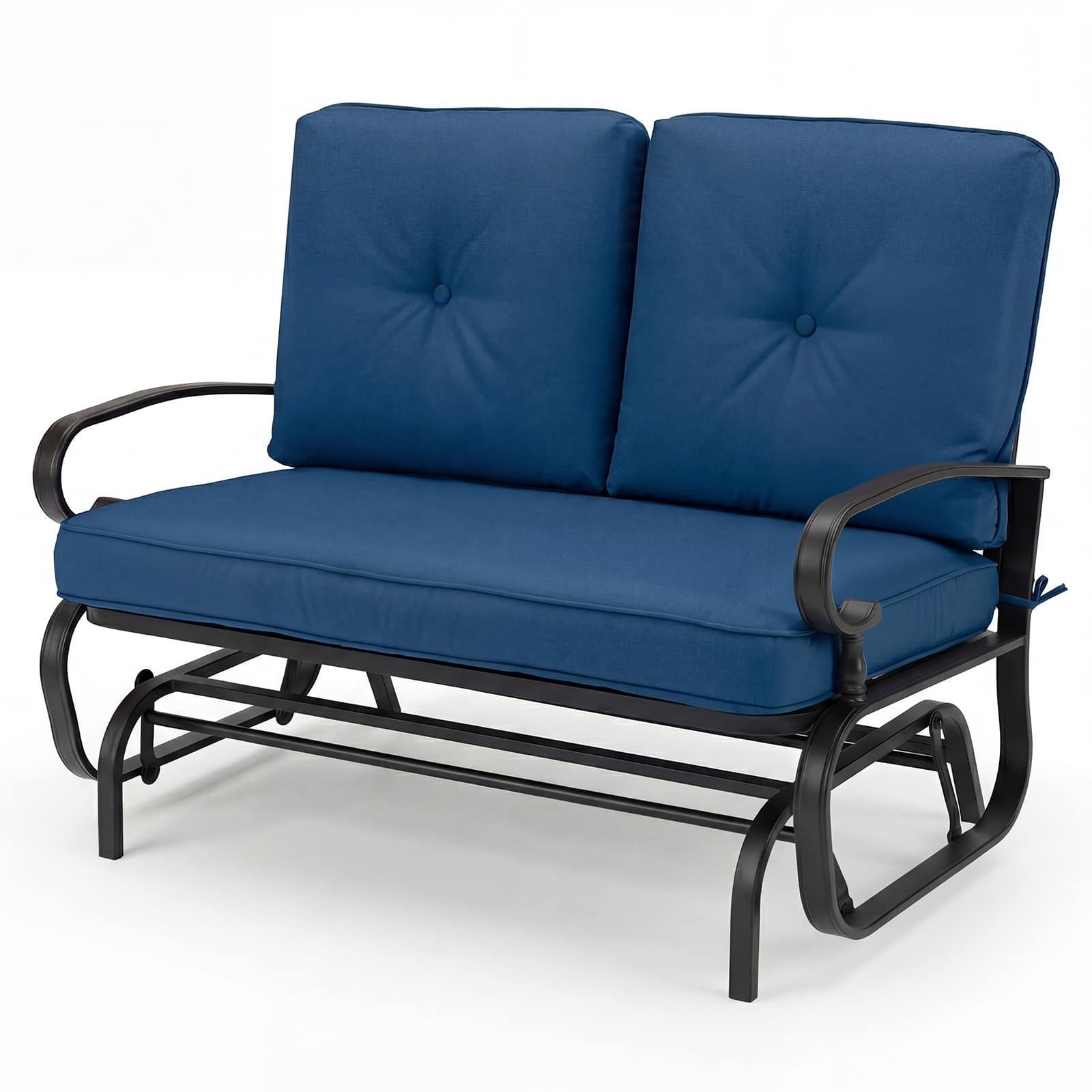 Front. Costway - Glider Outdoor Patio Rocking Bench Loveseat Cushioned Seat Steel Frame - Navy.