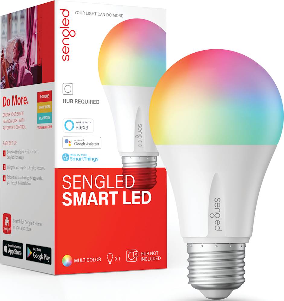 Angle View: Sengled - Smart A19 LED 60W Add-on Bulb Works with Amazon Alexa, Google Assistant & SmartThings - Multicolor