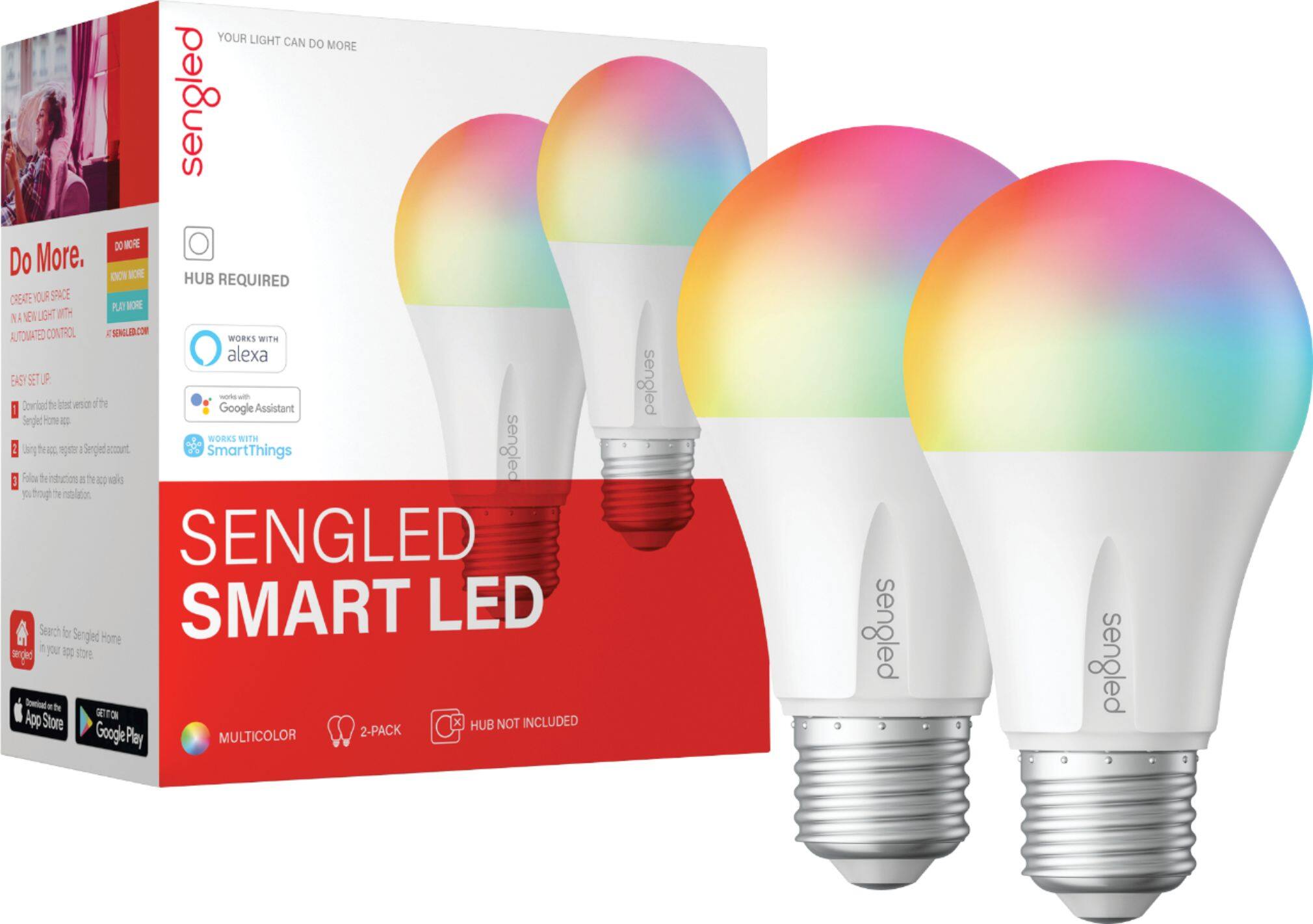 Angle. Sengled - Smart A19 LED 60W Bulbs Works with Amazon Alexa, Google Assistant & SmartThings (2-Pack) - Multicolor.