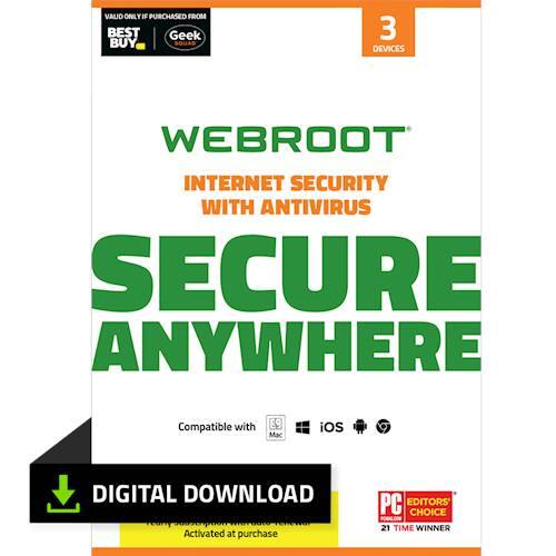 Webroot Software Internet Security with Antivirus Protection (3 Devices) (1-Year Subscription) - Android|Mac|Windows|iOS [Digital] - Larger Front