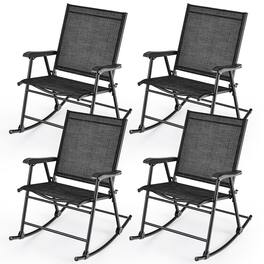 Gymax - 4pcs Patio Folding Rocking Chair Heavy-Duty Metal Frame Rockers Outdoor - Black