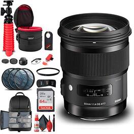 Sigma - 50mm f/1.4 DG HSM Art Lens for Nikon F (311306) Bundle - Black