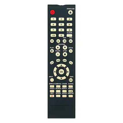 OPEN/CLOSE 1 2 3 4 5 6 7 +10 8 9 CLEAR 0 REW FFW TRACKING PLAY PAUSE STOP U Il SETUP VCR DVD TITLE OK INPUT DISC MENU DISPLAY SUBTITLE ZOOM AUDIO ANGLE SEARCH REPEAT REPEAT A-B REC SPEED MODE TIMER SET