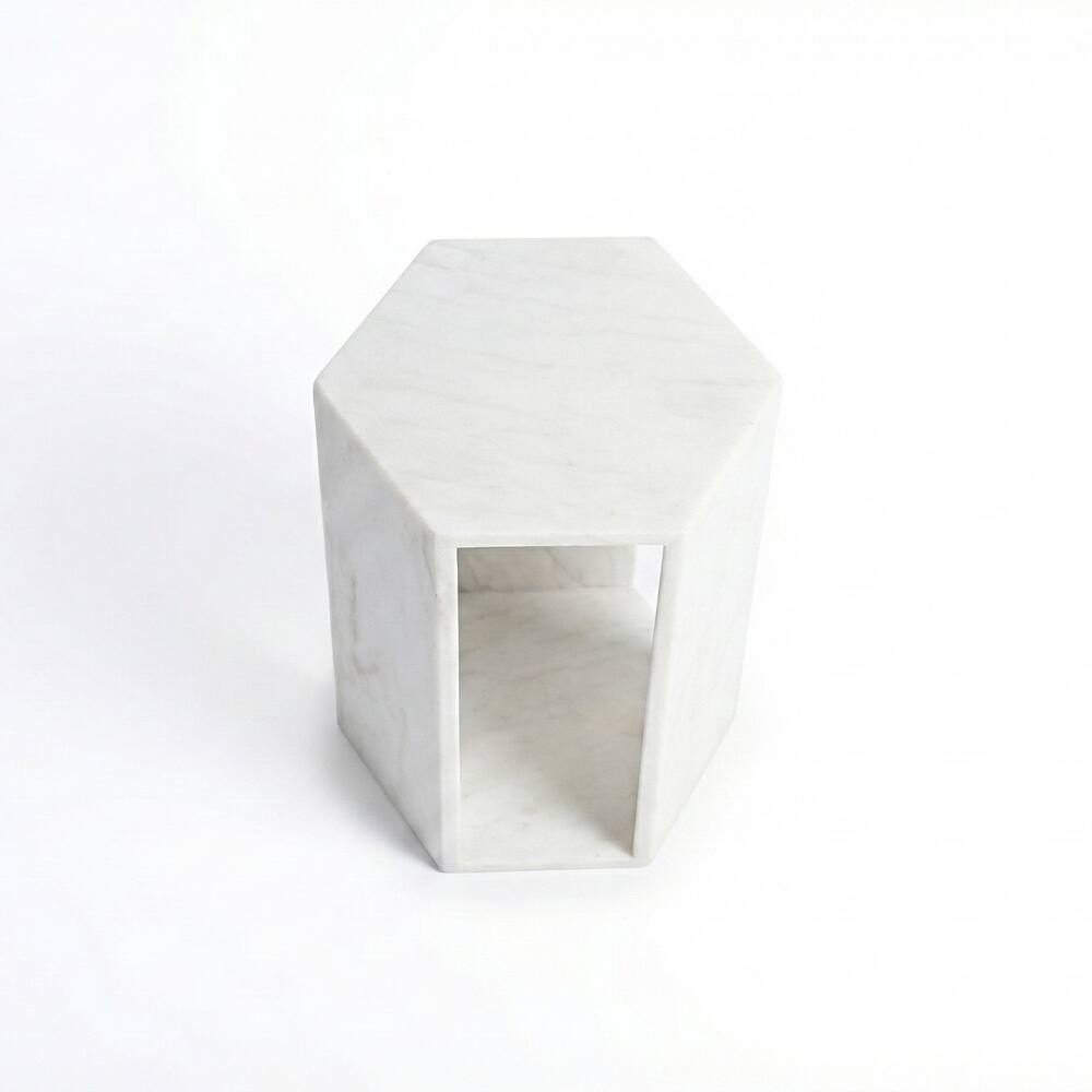Alt View 9. Loheer - Loheer White Marble Side Table Hexagon Accent Table Stone Pedestal Table Matte Minimalist Drink Table for Living Room - White.
