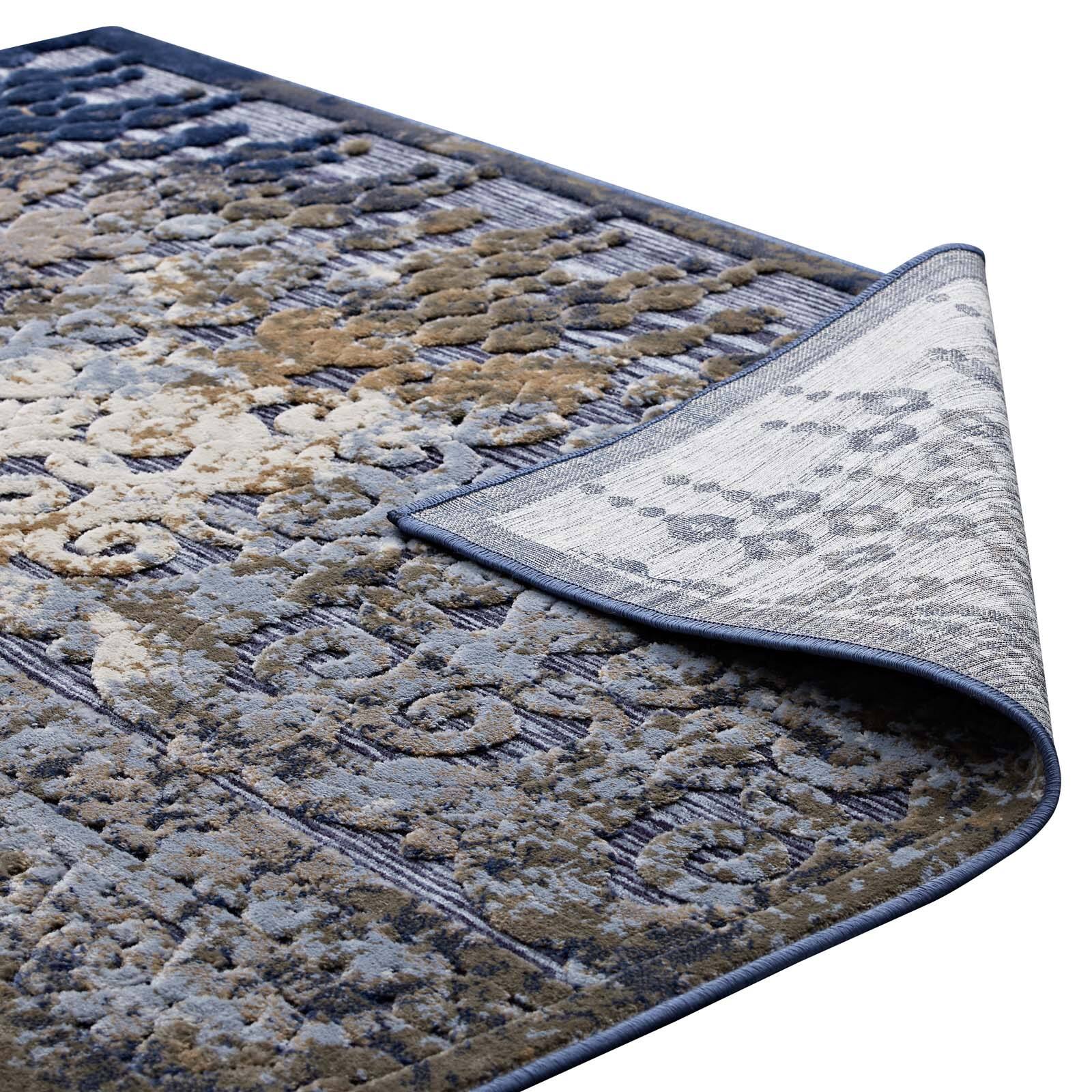Alt View 3. Modway - Kalene Distressed Vintage Turkish Area Rug - Blue Rust and Cream.