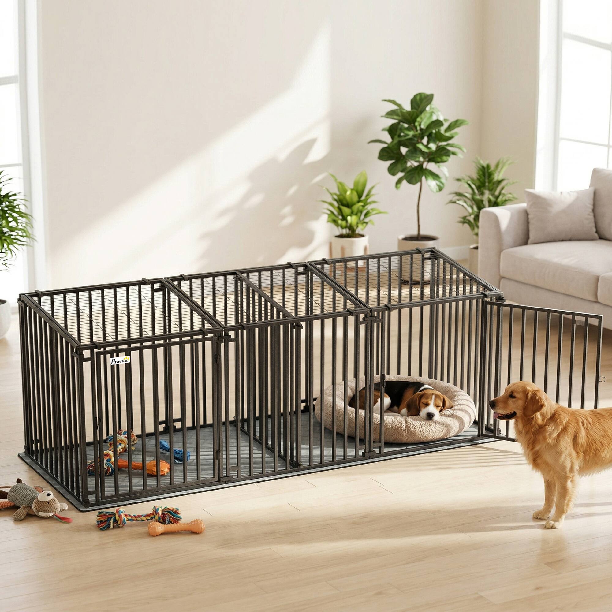 Alt View 1. Pawhut - Heavy Duty Dog Crate, Extra Large Dog Kennel with Divider and Mat for Large Breeds - Black.