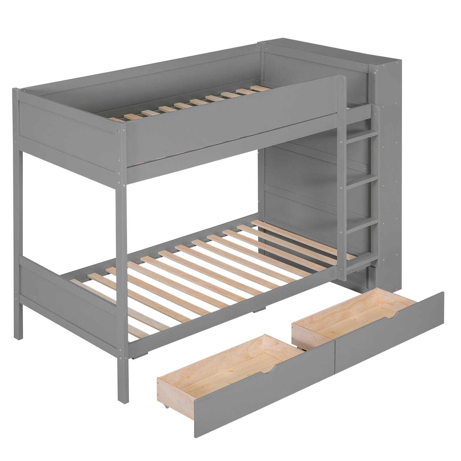 Left. Aukfa - Twin over Twin Bunk Bed With 2 Drawers and Multi-layer Cabinet - Gray.