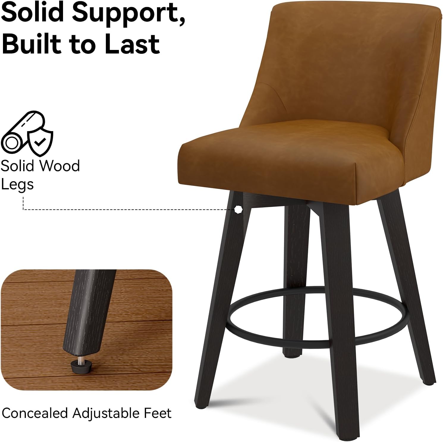Solid Support, Built to Last
Solid Wood Legs
Concealed Adjustable Feet