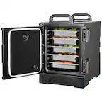 Front. VEVOR - Insulated Food Pan Carrier, 81 Qt Hot Box for Catering, Food Box Carrier with Double Buckles, Front Loading Food Warmer - Black.